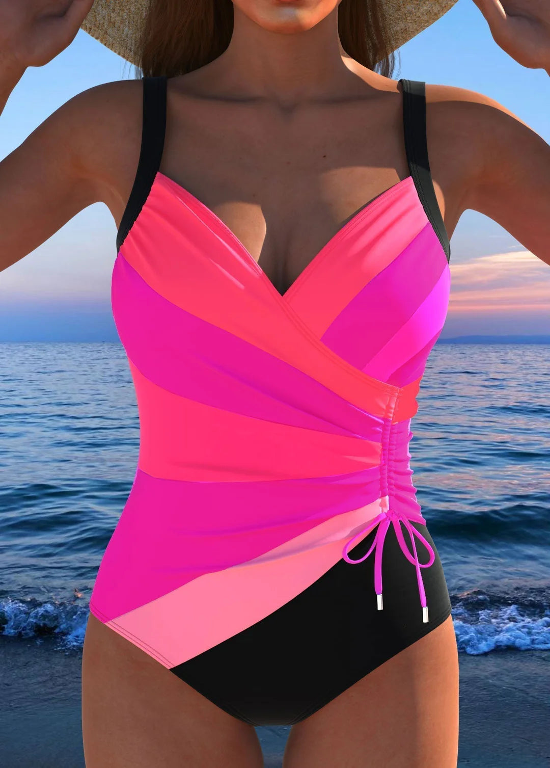 Aurora | Bañador de lujo con escote cruzado y estampado multicolor